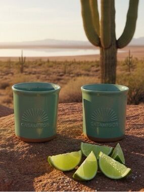 Set of 2 - Casamigos Tequila Turquoise Clay Cups.